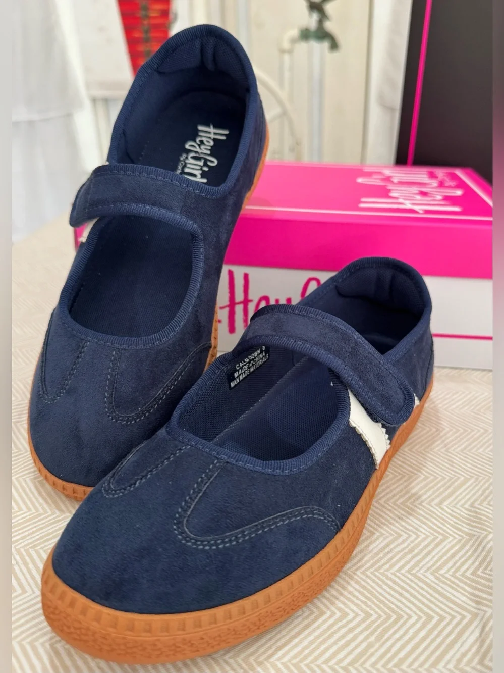 Kids Navy Mary Jane Shoes with Velvet Strap